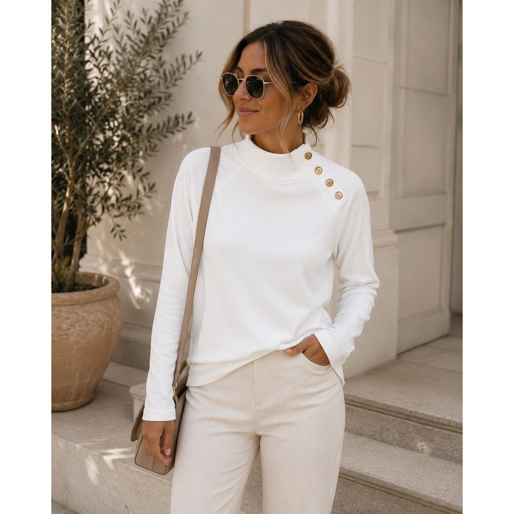 Marc New York White Gold Button Mock Neck Top XL